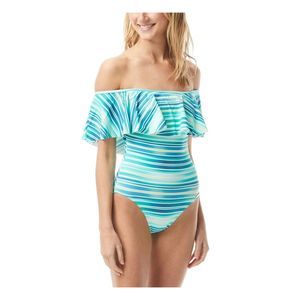 VINCE CAMUTO SWIM Women's Teal Removable Cups Ruffled One Piece Swimsuit 4